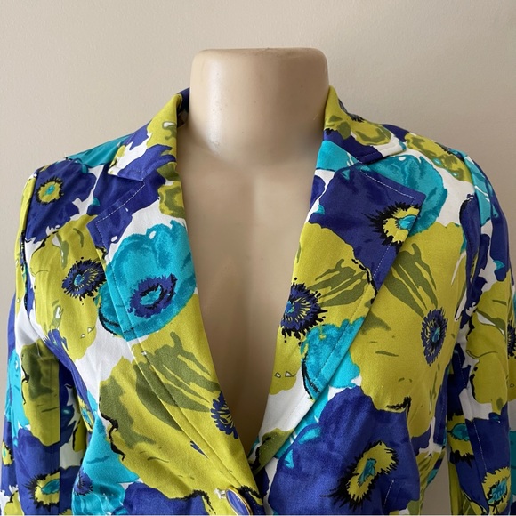 Joan Rivers Blue Floral Print Multicolor Button-front Blazer - Picture 5 of 8